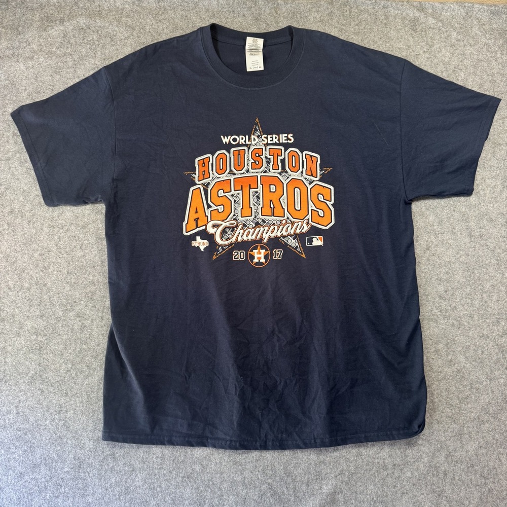 Gildan Houston Astros 2017 World Series Champions T-Shirt XL Navy Graphic Cotton